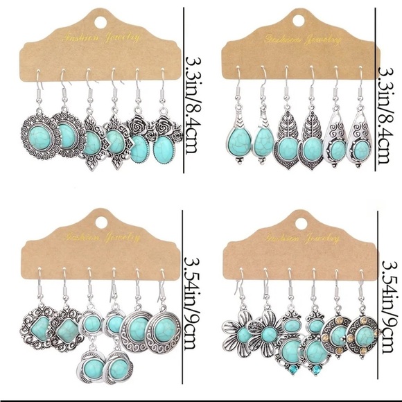 12 Pairs Turquoise Gemstone Boho Drop Earrings - Picture 3 of 7